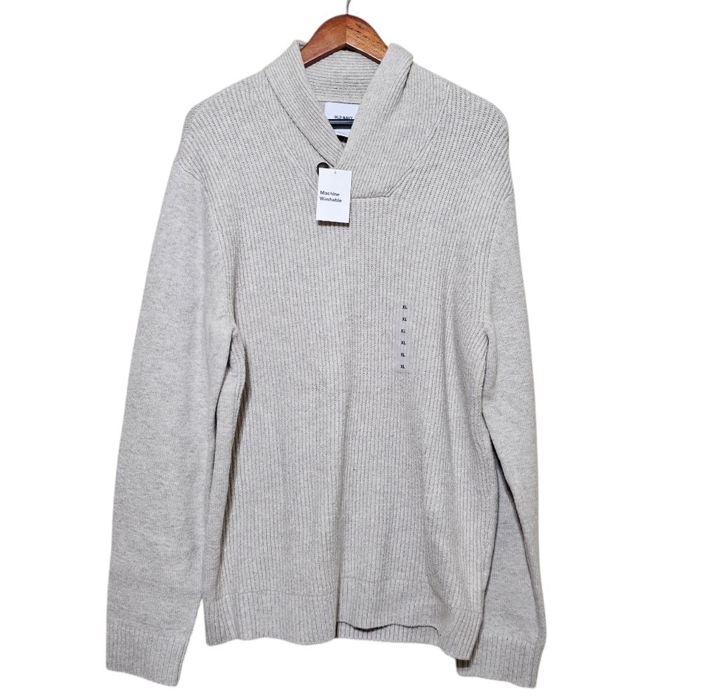 Old Navy SF Knitwear Men’s Beige Cotton Blend Cowl Neck Button‎ Sweater XL - NWT